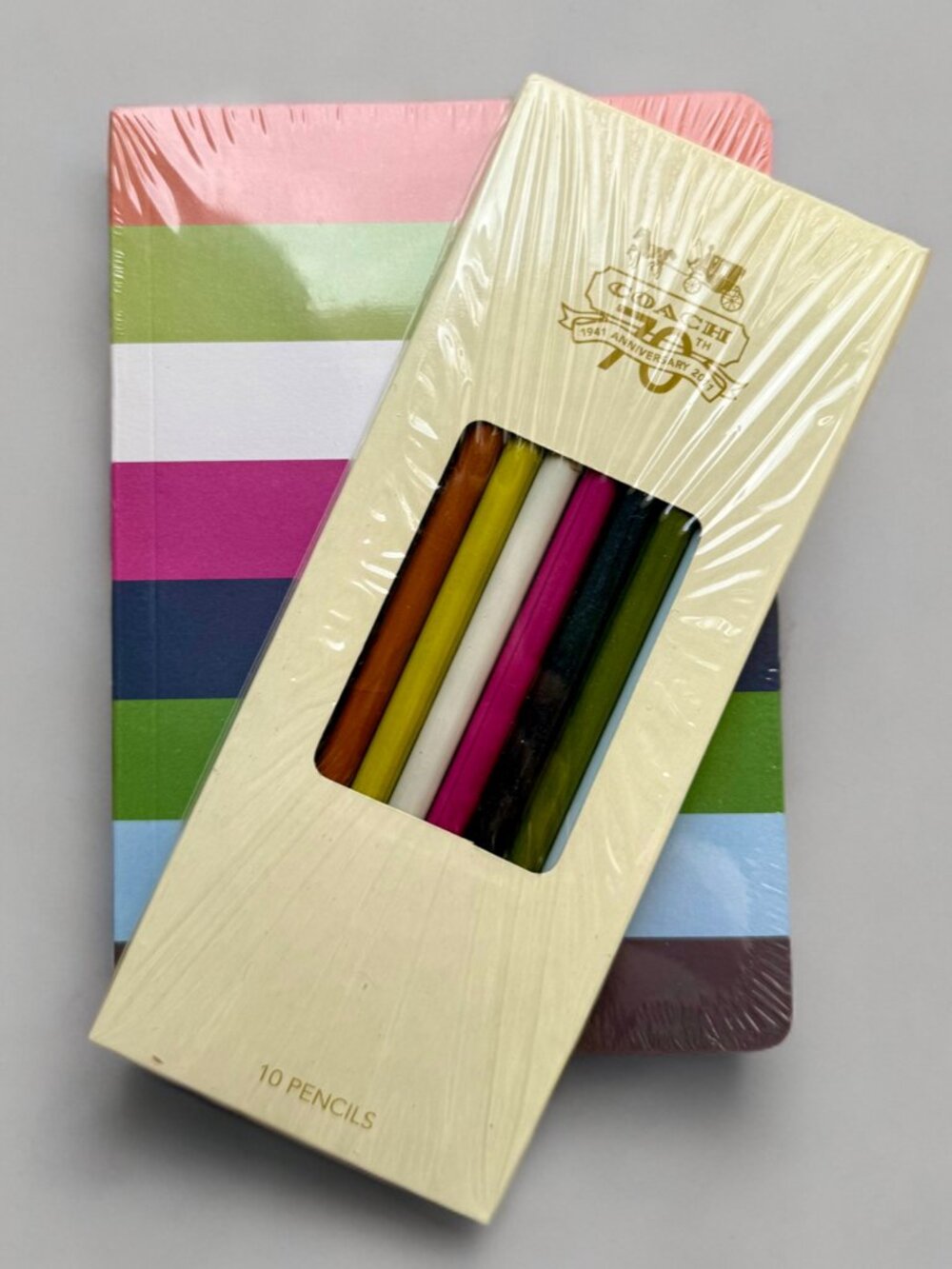 Coach Legacy 70th Anniversary Striped Notebook Set (2) and Pencil Set (10)